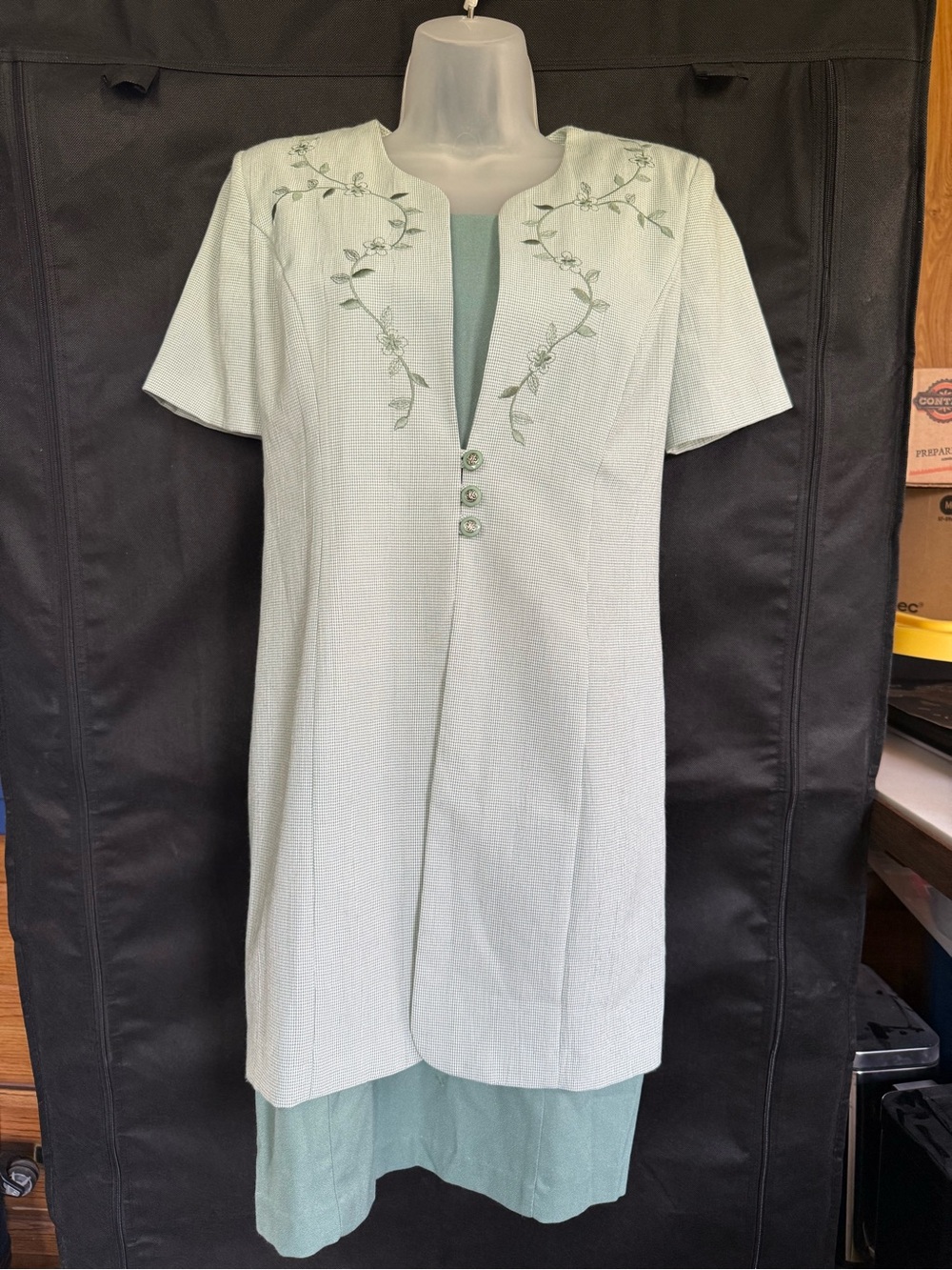 Miss Dorby Vintage Secretary Floral Embroidered Dress Light Green Size 6P